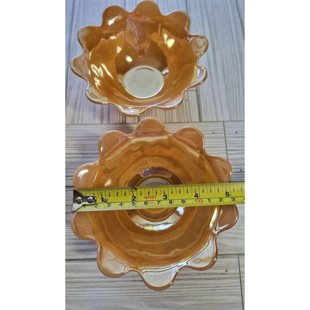 Vintage Fire-King Peach Luster Lotus Blossom Dessert Bowls Set of 4 Mid-Century
